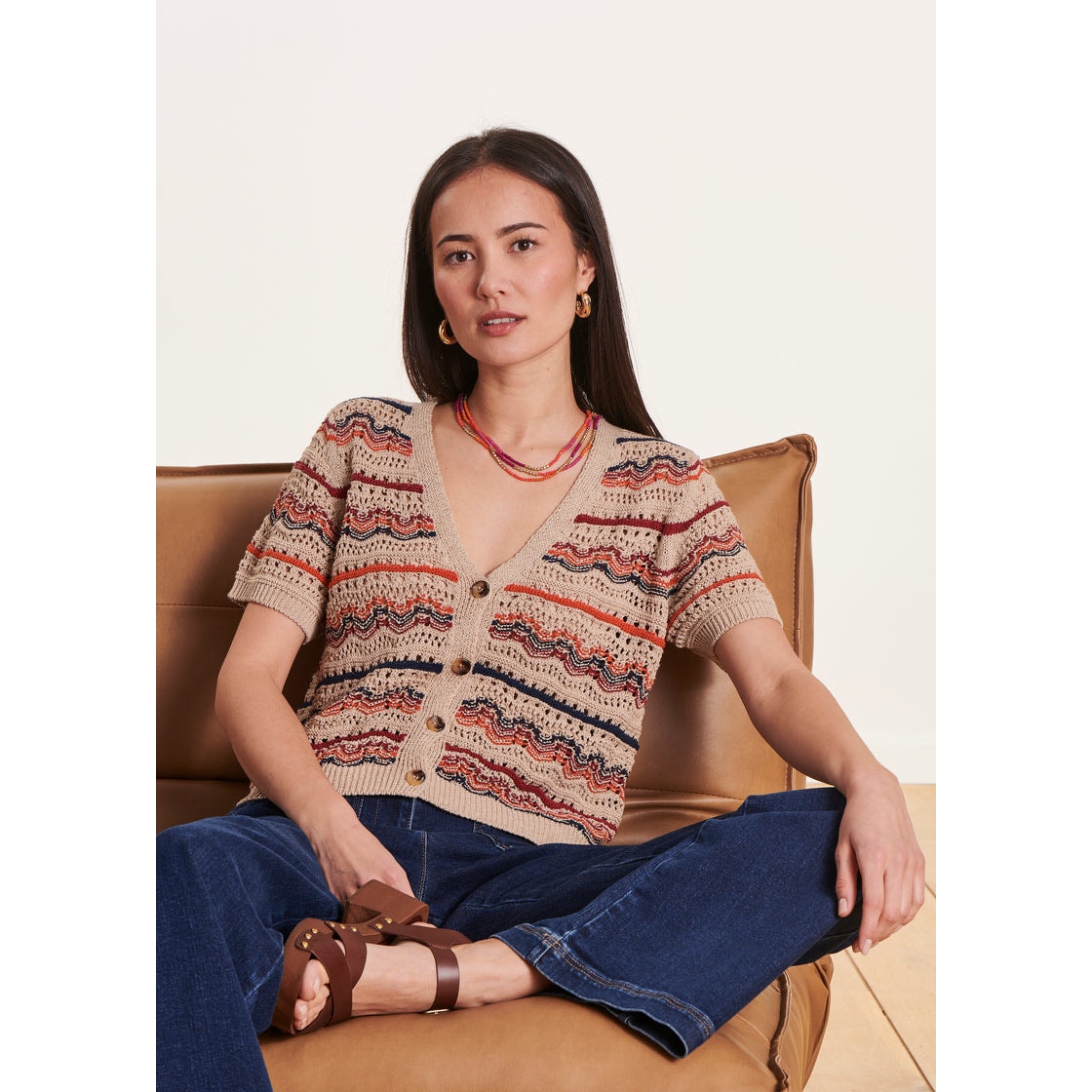 La Fee Maraboutee Multicolored Crochet Knit Cardigan Nwt Large